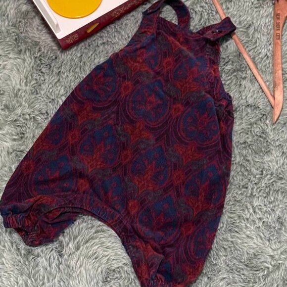 Vintage Baby Romper – Boho Corduroy Playsuit – Paisley Baroque Pattern – Size 6– - Picture 6 of 6